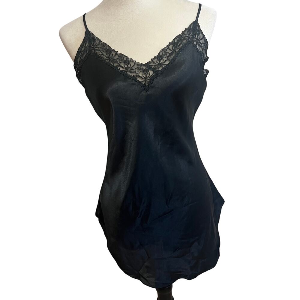 Vintage 90s Victoria’s Secret Black Satin Lace Slip Dress Gold Label M Fairygoth